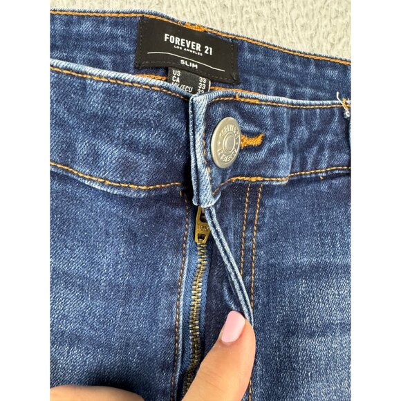 Forever 21 Slim Mens Denim Jeans Size 33 lighter W/Lighter Upper Backside - Picture 2 of 13